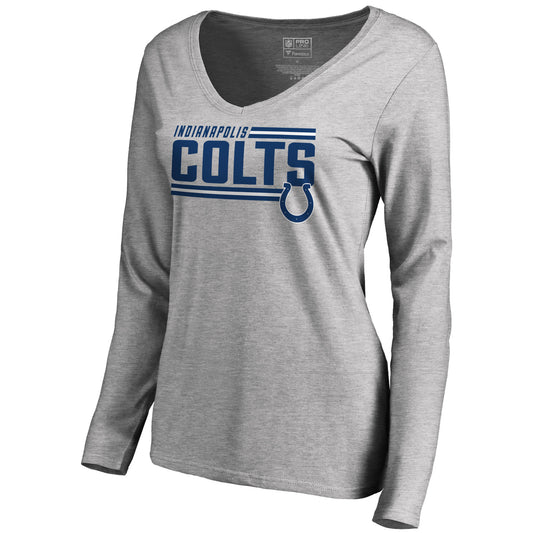 Women's NFL Pro Line Ash Indianapolis Colts Iconic Collection On Side Stripe Long Sleeve V-Neck T-Shirt