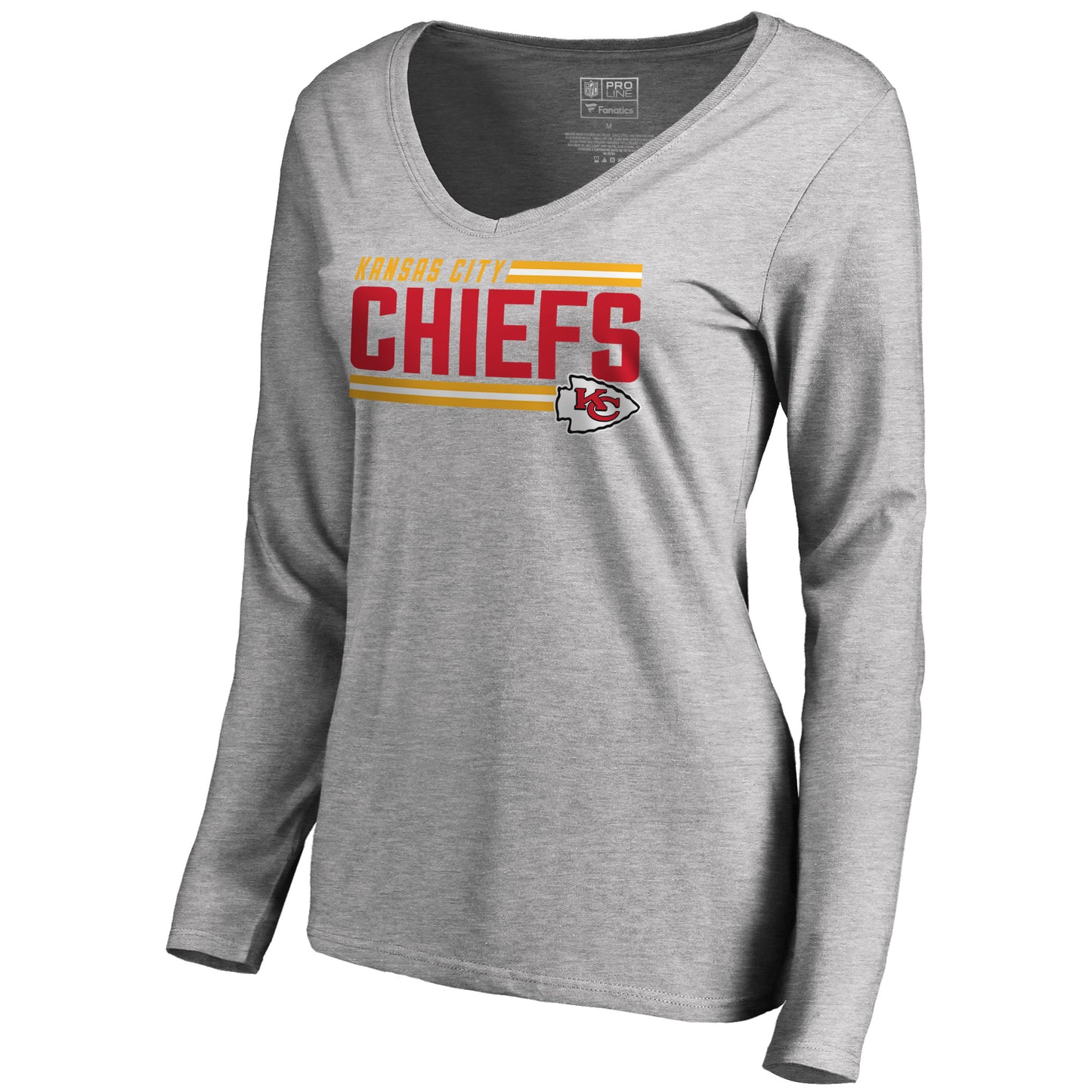 Women's NFL Pro Line Ash Kansas City Chiefs Iconic Collection On Side Stripe Long Sleeve V-Neck T-Shirt