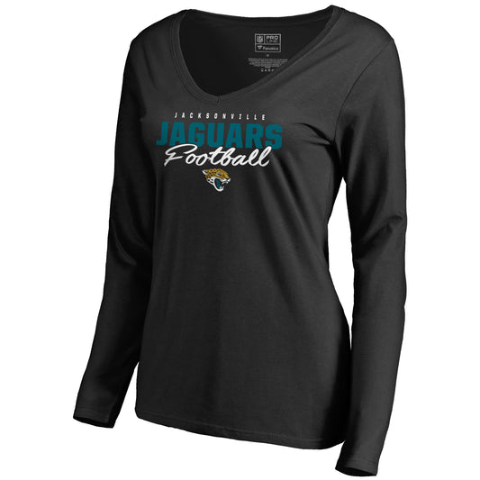 Women's NFL Pro Line Black Jacksonville Jaguars Iconic Collection Script Assist Long Sleeve V-Neck T-Shirt