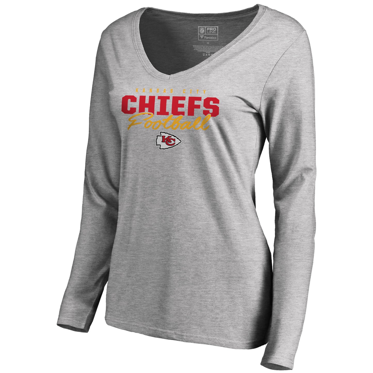 Women's NFL Pro Line Ash Kansas City Chiefs Iconic Collection Script Assist Long Sleeve V-Neck T-Shirt