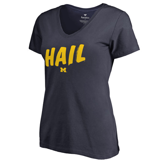Women's Navy Michigan Wolverines Hometown Collection Hail V-Neck T-Shirt