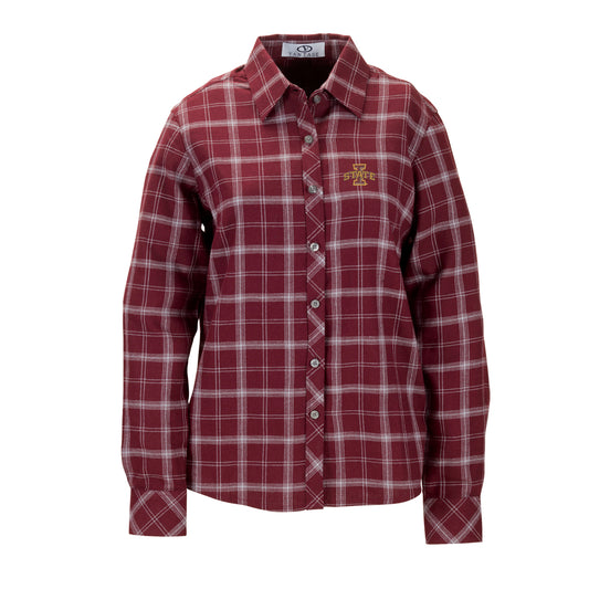 Women's Cardinal Iowa State Cyclones Brewer Flannel Button-Down Long Sleeve Shirt