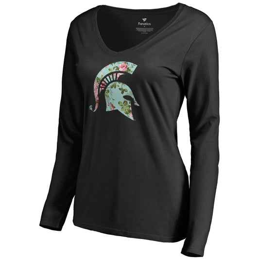 Women's Black Michigan State Spartans Lovely Long Sleeve V-Neck T-Shirt