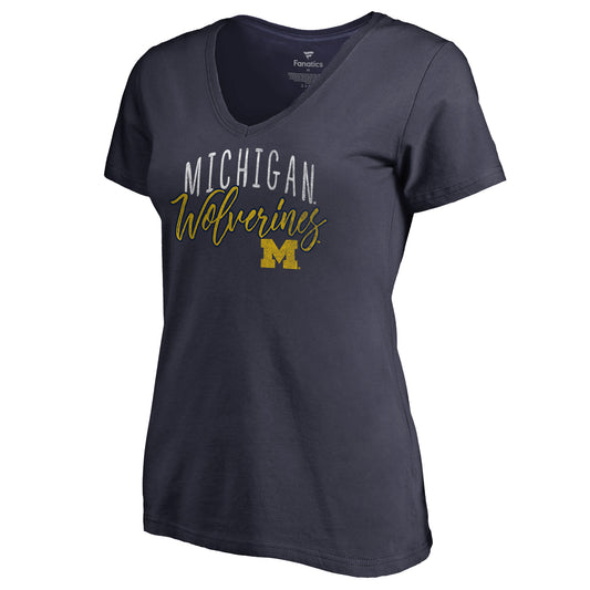 Women's Navy Michigan Wolverines Graceful V-Neck T-Shirt