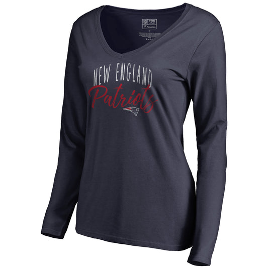 Women's NFL Pro Line Navy New England Patriots Graceful Long Sleeve V-Neck T-Shirt