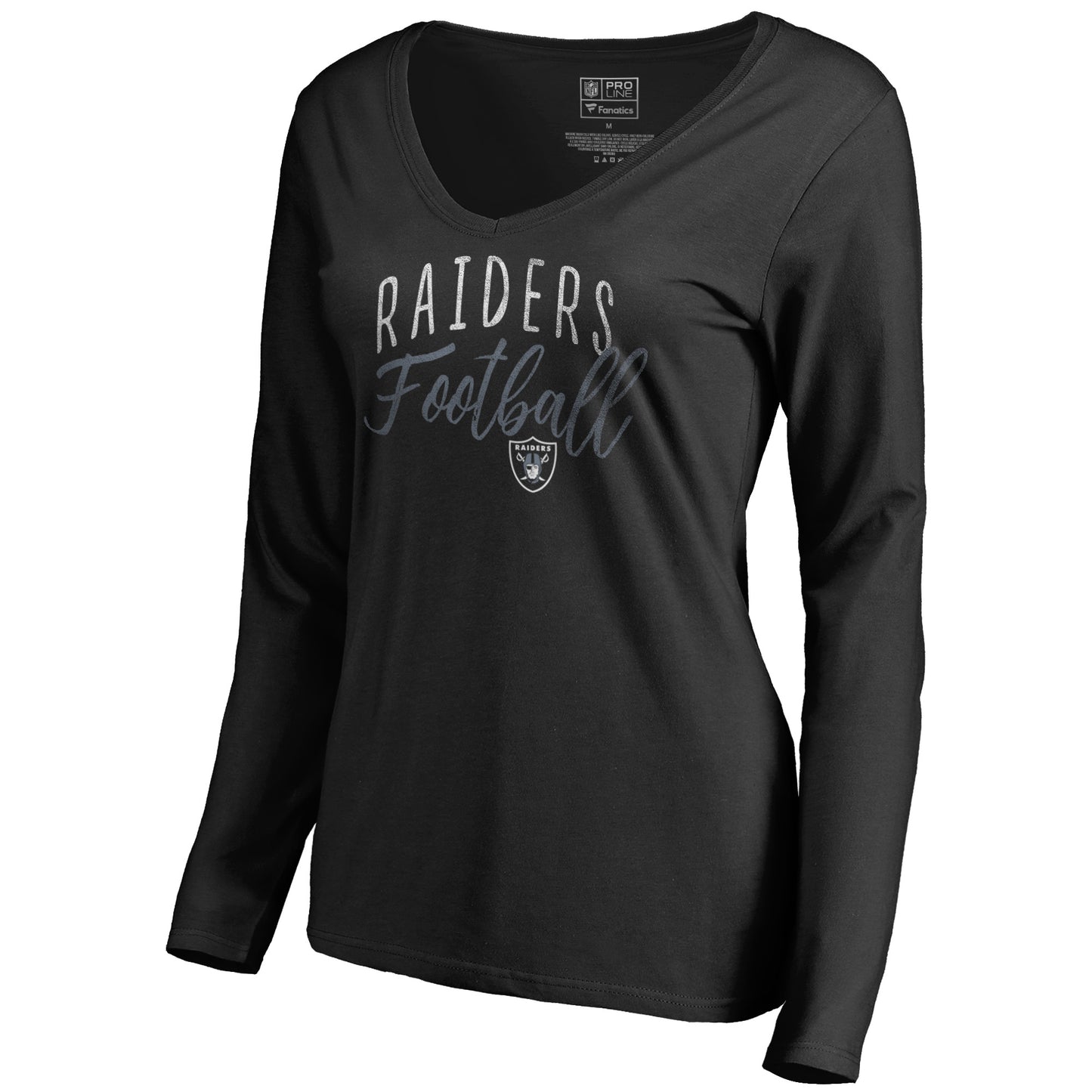 Women's NFL Pro Line Black Las Vegas Raiders Graceful Long Sleeve V-Neck T-Shirt