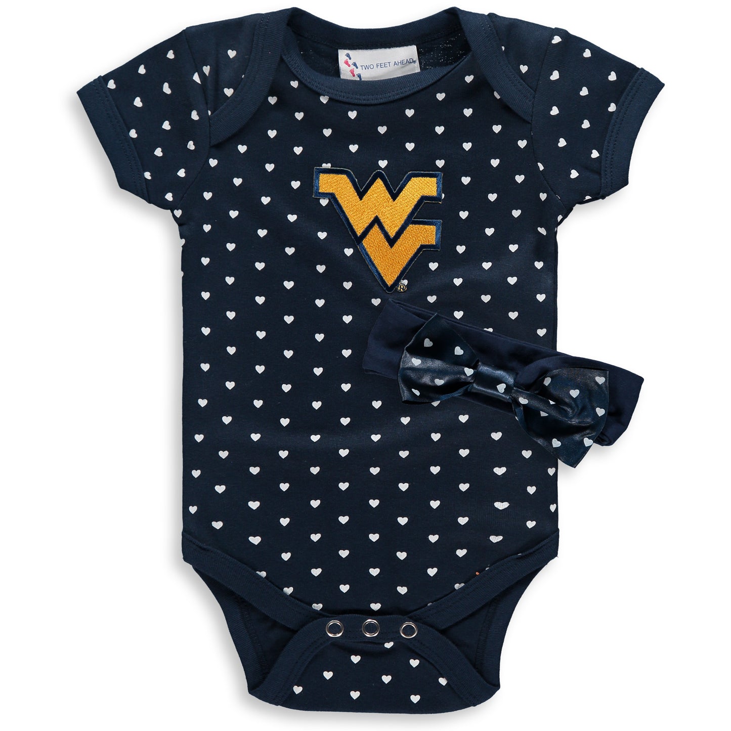 Girls Newborn & Infant Navy West Virginia Mountaineers Hearts Bodysuit and Headband Set