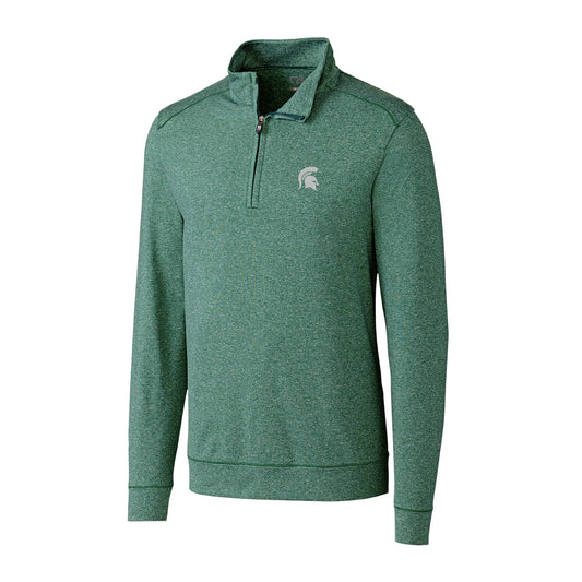 Men's Cutter & Buck Heather Green Michigan State Spartans Big & Tall Shoreline Half-Zip Jacket