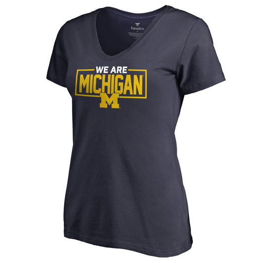 Women's Navy Michigan Wolverines We Are Icon V-Neck T-Shirt