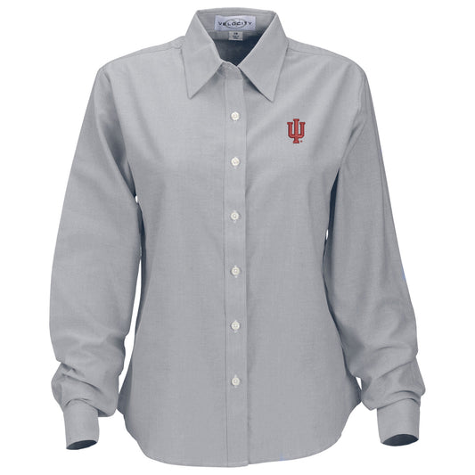 Women's Gray Indiana Hoosiers Velocity Oxford Plus Size Button-Up Long Sleeve Shirt