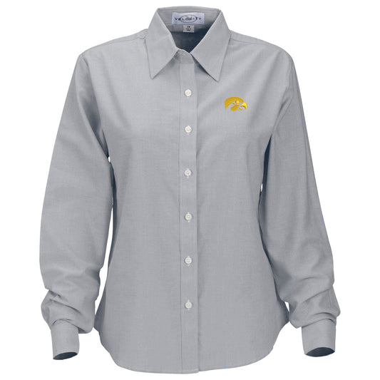 Women's Gray Iowa Hawkeyes Velocity Oxford Plus Size Button-Up Long Sleeve Shirt