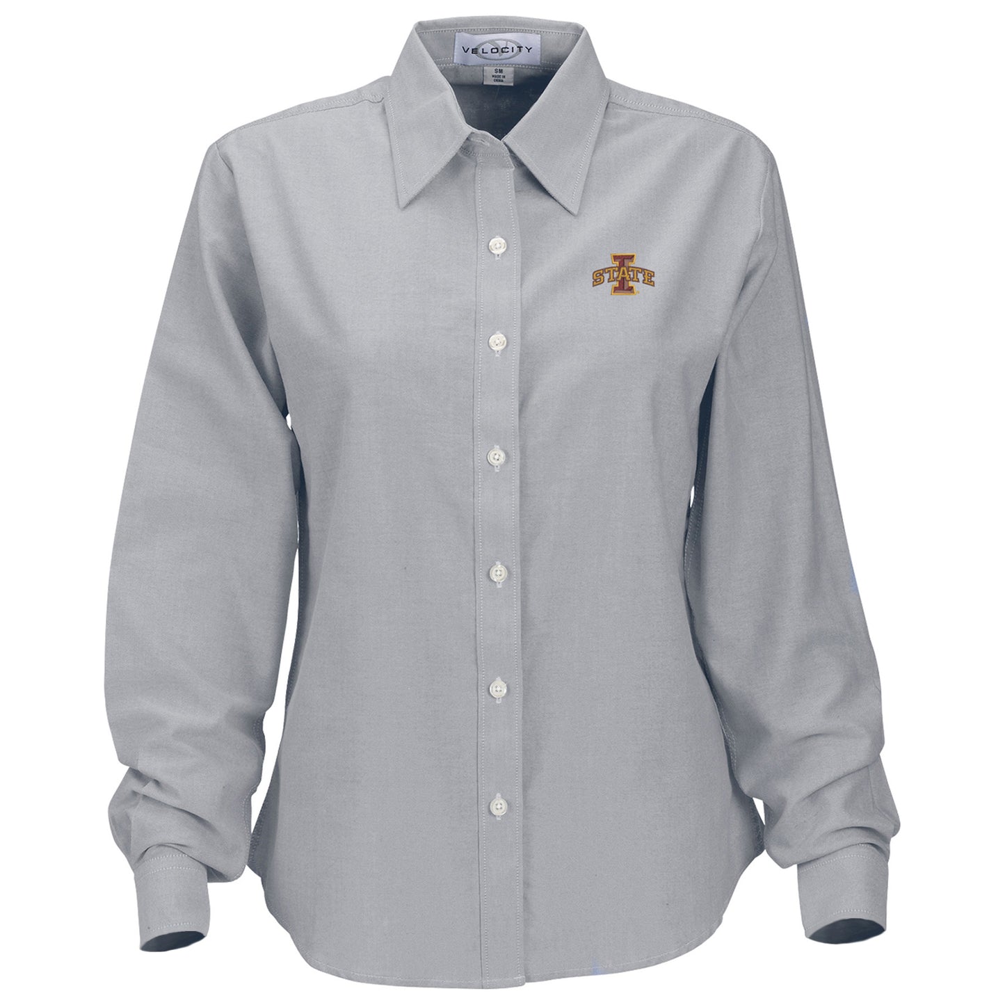 Women's Gray Iowa State Cyclones Velocity Oxford Plus Size Button-Up Long Sleeve Shirt