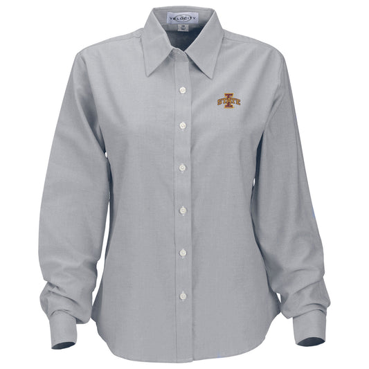 Women's Gray Iowa State Cyclones Velocity Oxford Plus Size Button-Up Long Sleeve Shirt