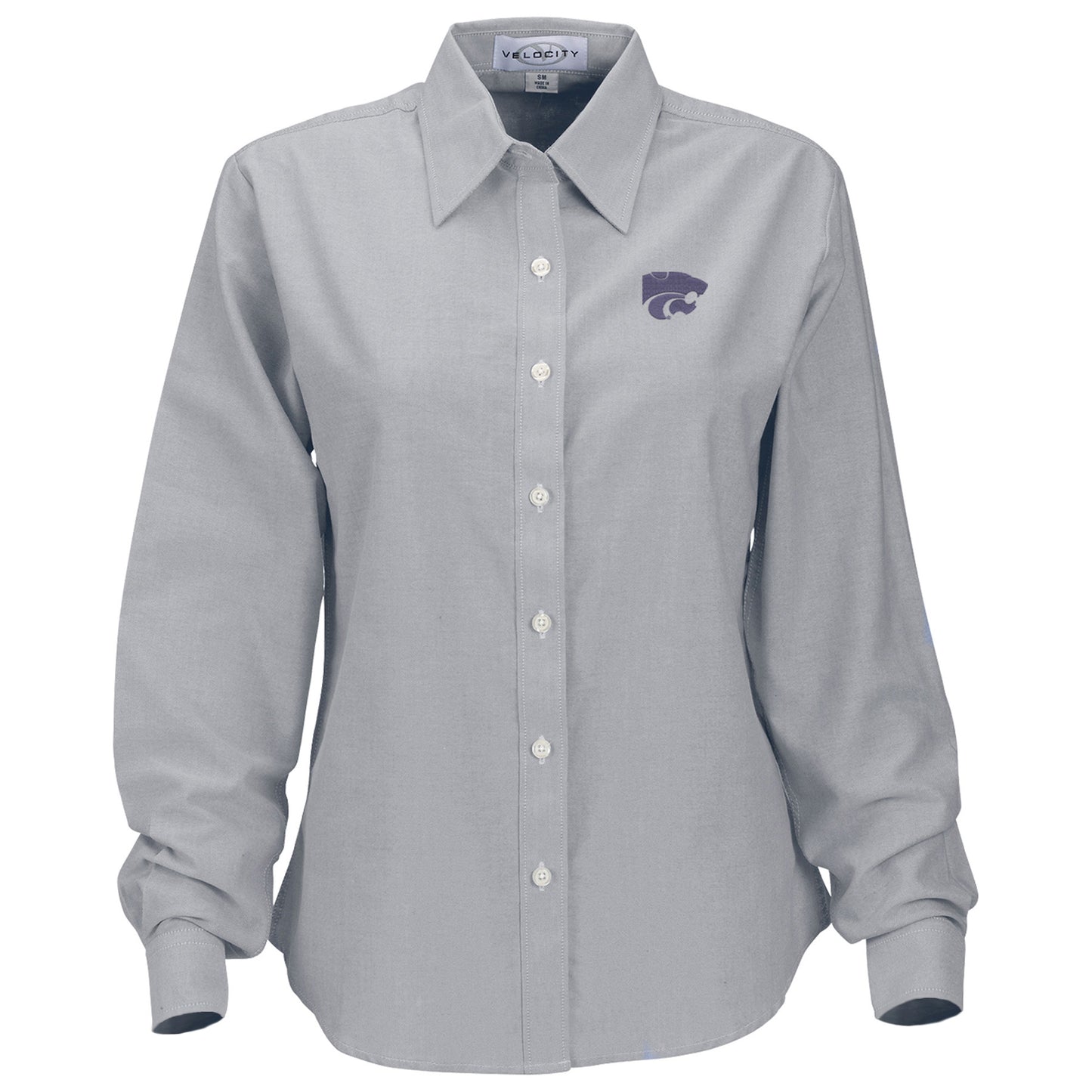 Women's Gray Kansas State Wildcats Velocity Oxford Plus Size Button-Up Long Sleeve Shirt