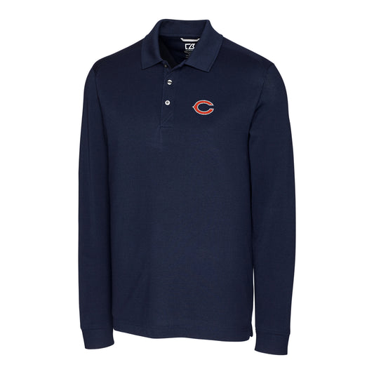 Men's Cutter & Buck Navy Chicago Bears Big & Tall Advantage Long Sleeve Polo