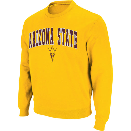 Men's Colosseum Gold Arizona State Sun Devils Arch & Logo Crew Neck Sweatshirt