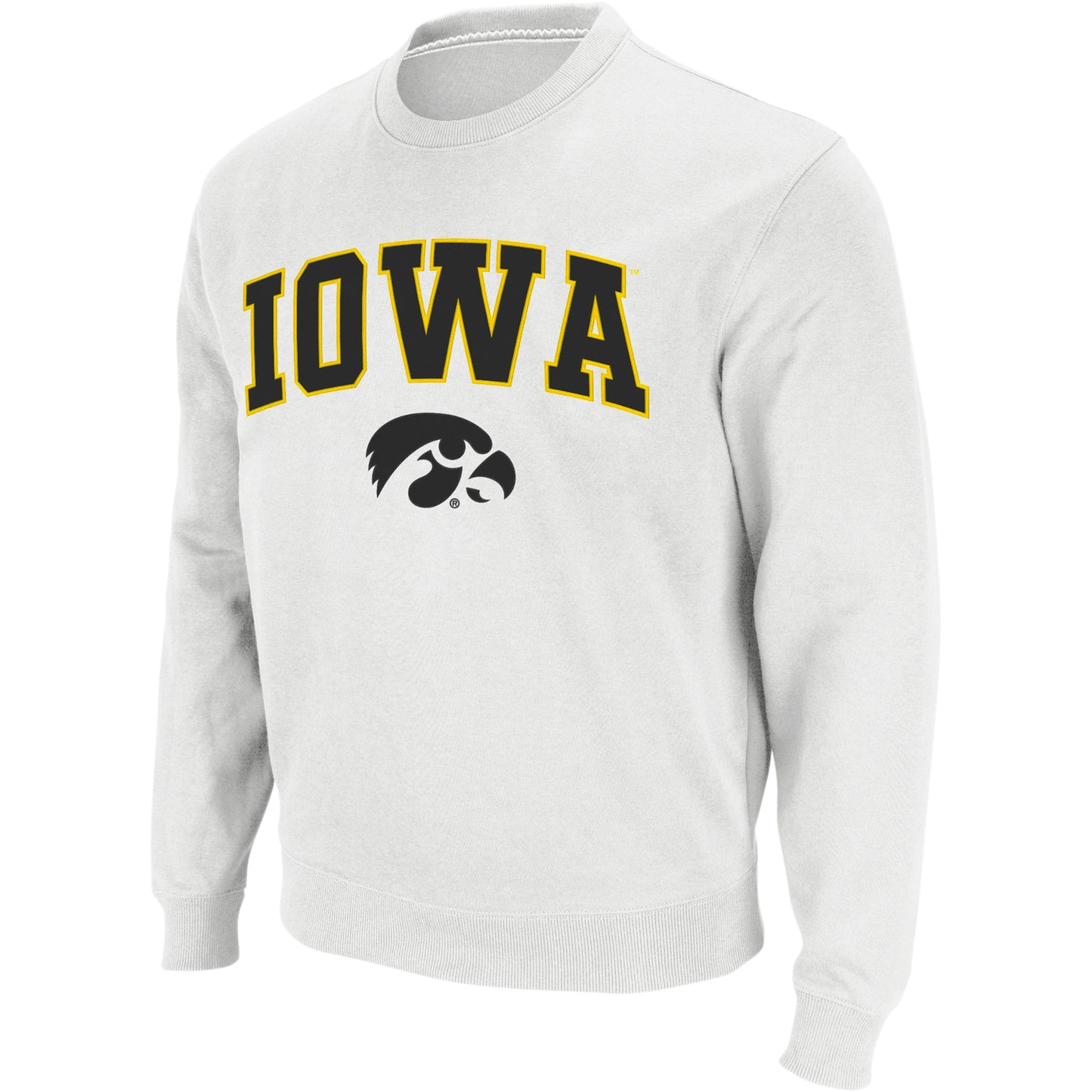 Men's Colosseum White Iowa Hawkeyes Arch & Logo Crew Neck Sweatshirt