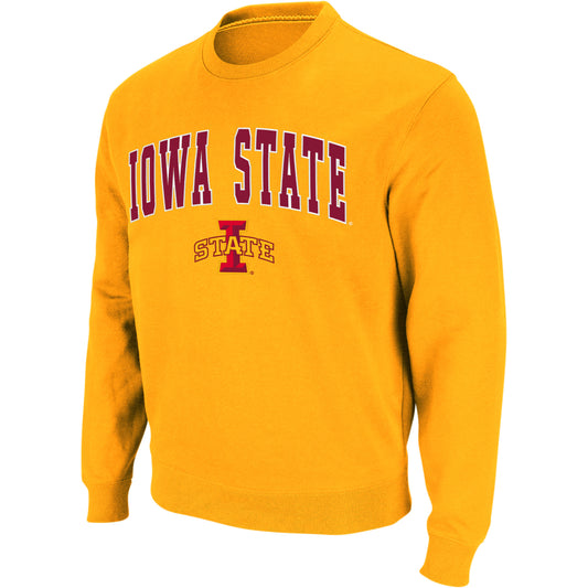 Men's Colosseum Gold Iowa State Cyclones Arch & Logo Crew Neck Sweatshirt