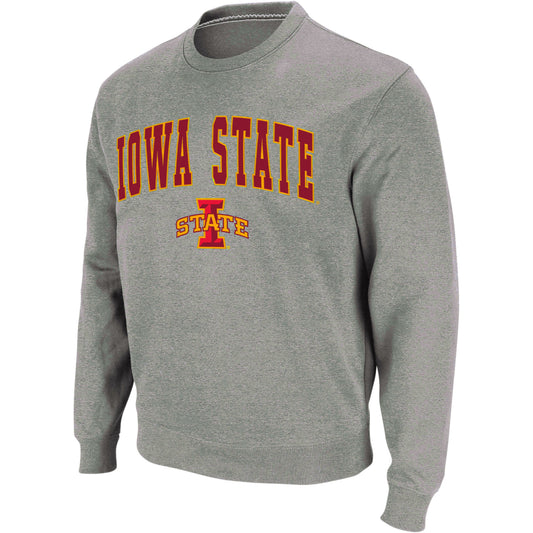 Men's Colosseum Heather Gray Iowa State Cyclones Arch & Logo Crew Neck Sweatshirt