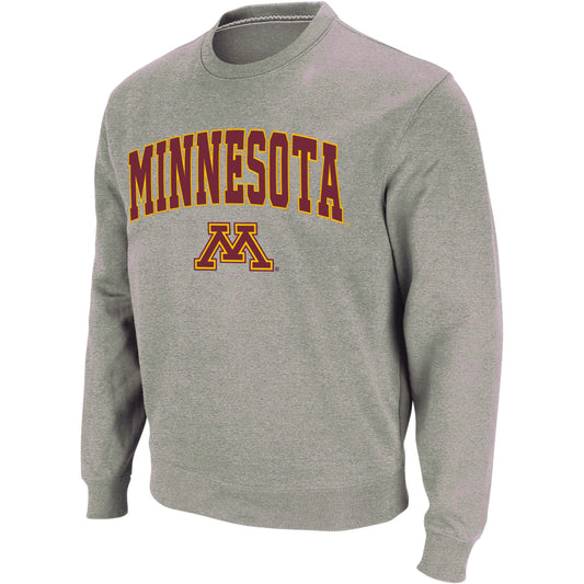 Men's Colosseum Heather Gray Minnesota Golden Gophers Arch & Logo Crew Neck Sweatshirt