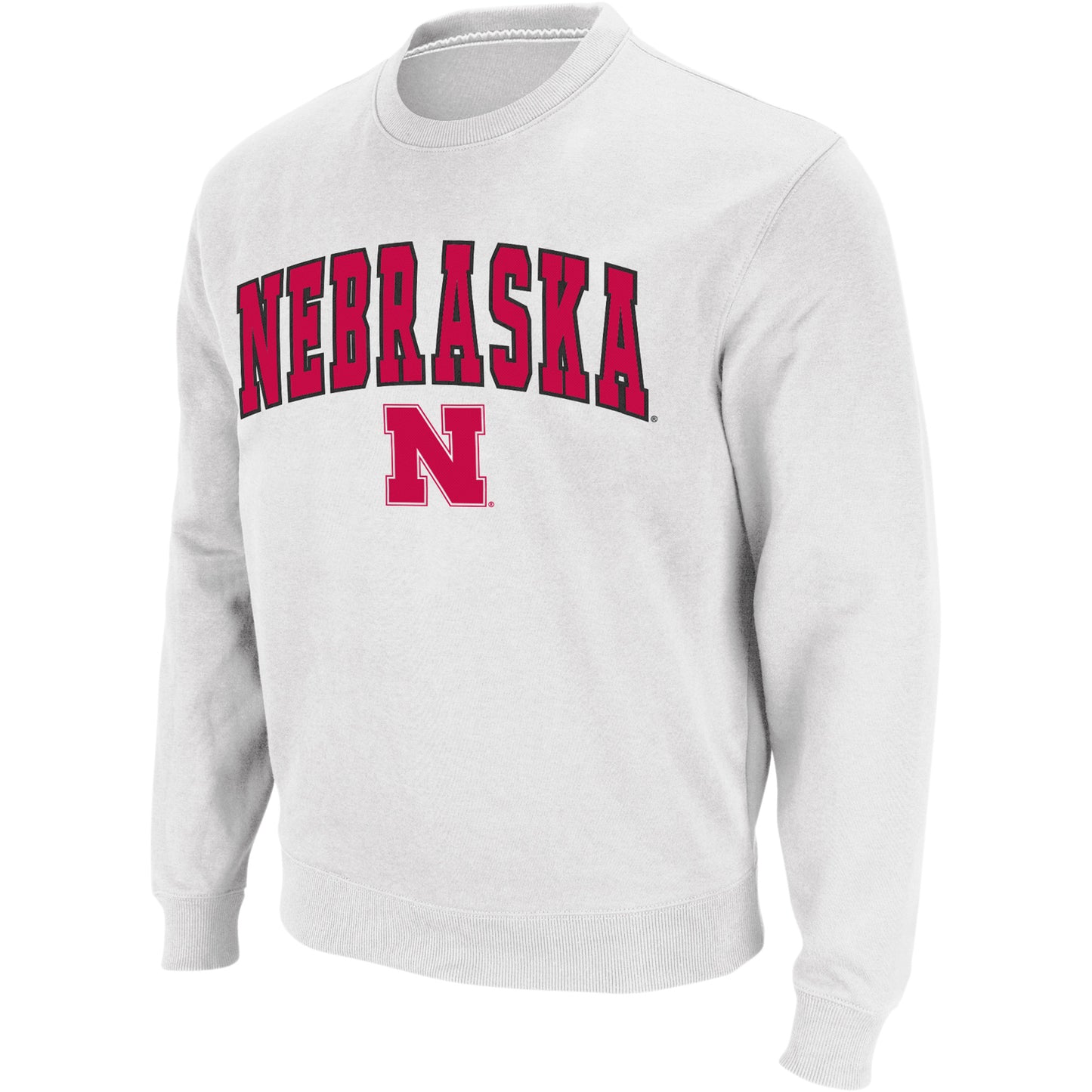 Men's Colosseum White Nebraska Huskers Arch & Logo Crew Neck Sweatshirt