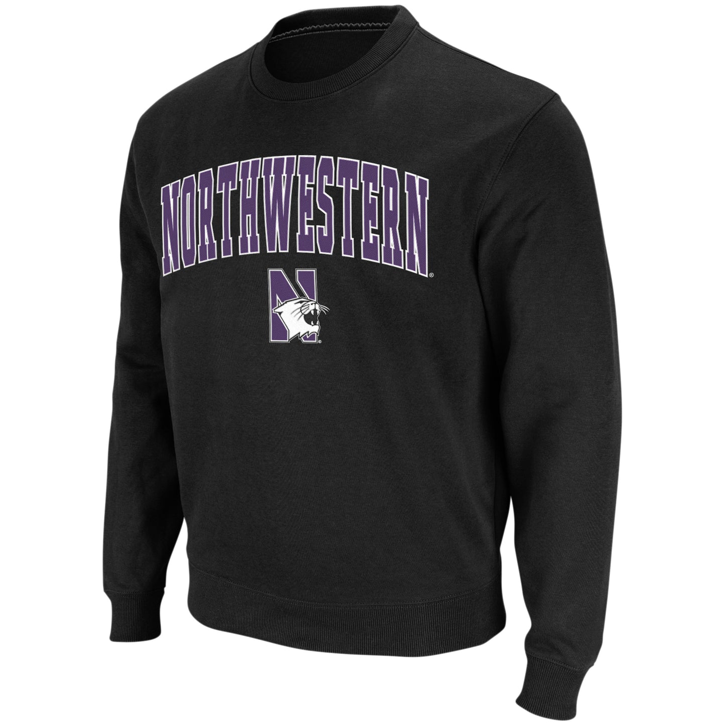 Men's Colosseum Black Northwestern Wildcats Arch & Logo Crew Neck Sweatshirt