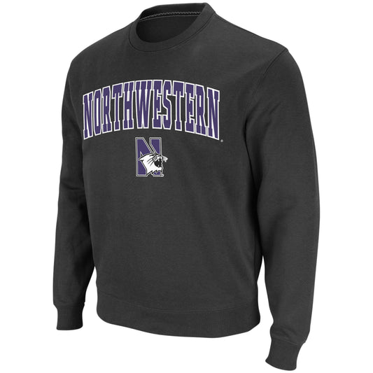 Men's Colosseum Charcoal Northwestern Wildcats Arch & Logo Crew Neck Sweatshirt