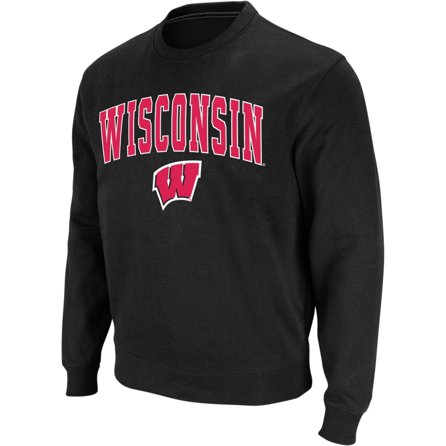 Men's Colosseum Black Wisconsin Badgers Arch & Logo Crew Neck Sweatshirt