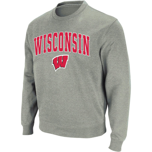 Men's Colosseum Heather Gray Wisconsin Badgers Arch & Logo Crew Neck Sweatshirt