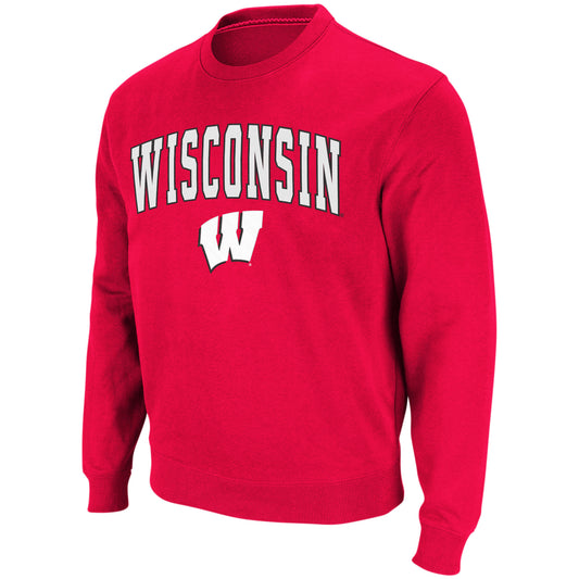 Men's Colosseum Red Wisconsin Badgers Arch & Logo Crew Neck Sweatshirt