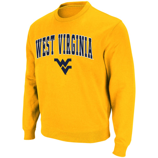 Men's Colosseum Gold West Virginia Mountaineers Arch & Logo Crew Neck Sweatshirt