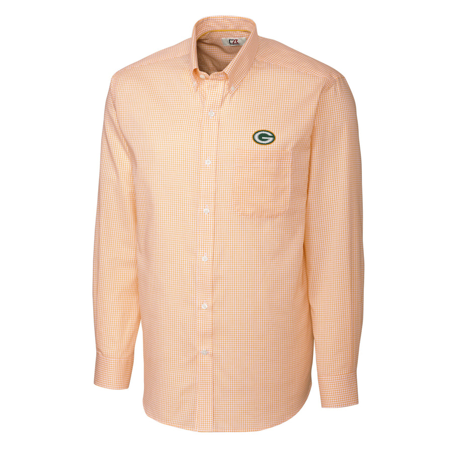 Men's Cutter & Buck Gold Green Bay Packers Big & Tall Epic Easy Care Tattersall Long Sleeve Button Down Shirt