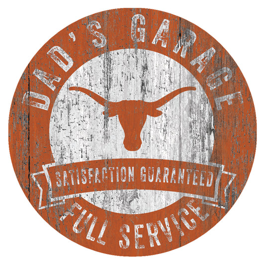 Texas Longhorns 12" x 12" Dad's Garage Sign