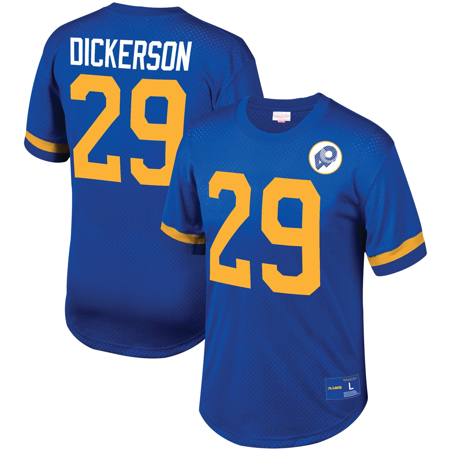 Men's Mitchell & Ness Eric Dickerson Royal Los Angeles Rams Mesh Retired Player Name & Number Crew Neck Top