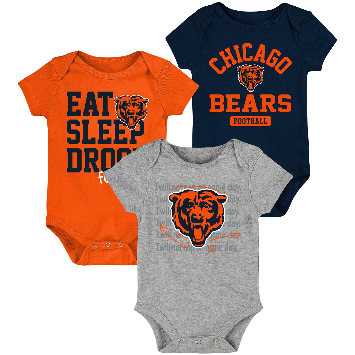 Newborn & Infant Navy/Orange Chicago Bears Eat Sleep Drool Football Three-Piece Bodysuit Set