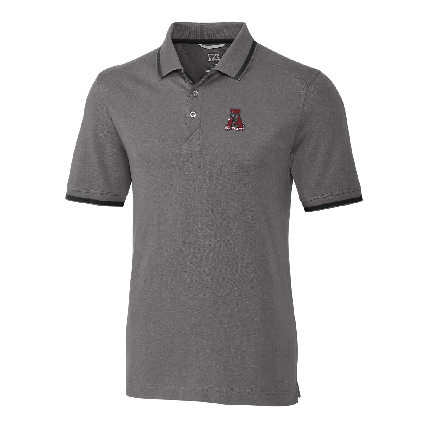 Men's Cutter & Buck Gray Alabama Crimson Tide Vault Advantage Tipped Logo Polo