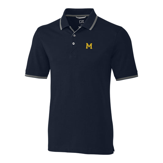 Men's Cutter & Buck Navy Michigan Wolverines Vault Advantage Tipped Logo Polo
