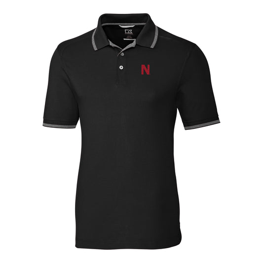 Men's Cutter & Buck Black Nebraska Huskers Vault Advantage Tipped Logo Polo