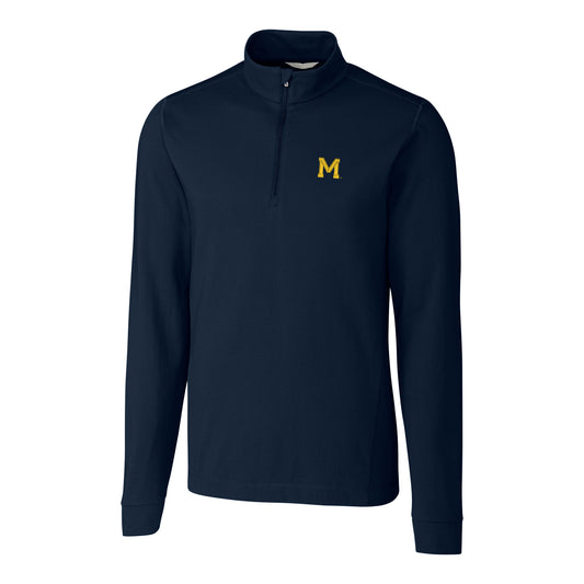 Men's Cutter & Buck Navy Michigan Wolverines Vault Advantage Quarter-Zip Mock Neck Sweater