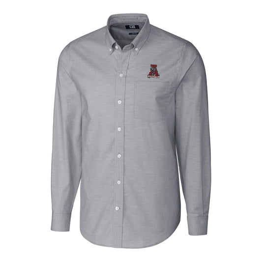 Men's Cutter & Buck Charcoal Alabama Crimson Tide Stretch Vault Logo Oxford Long Sleeve Shirt