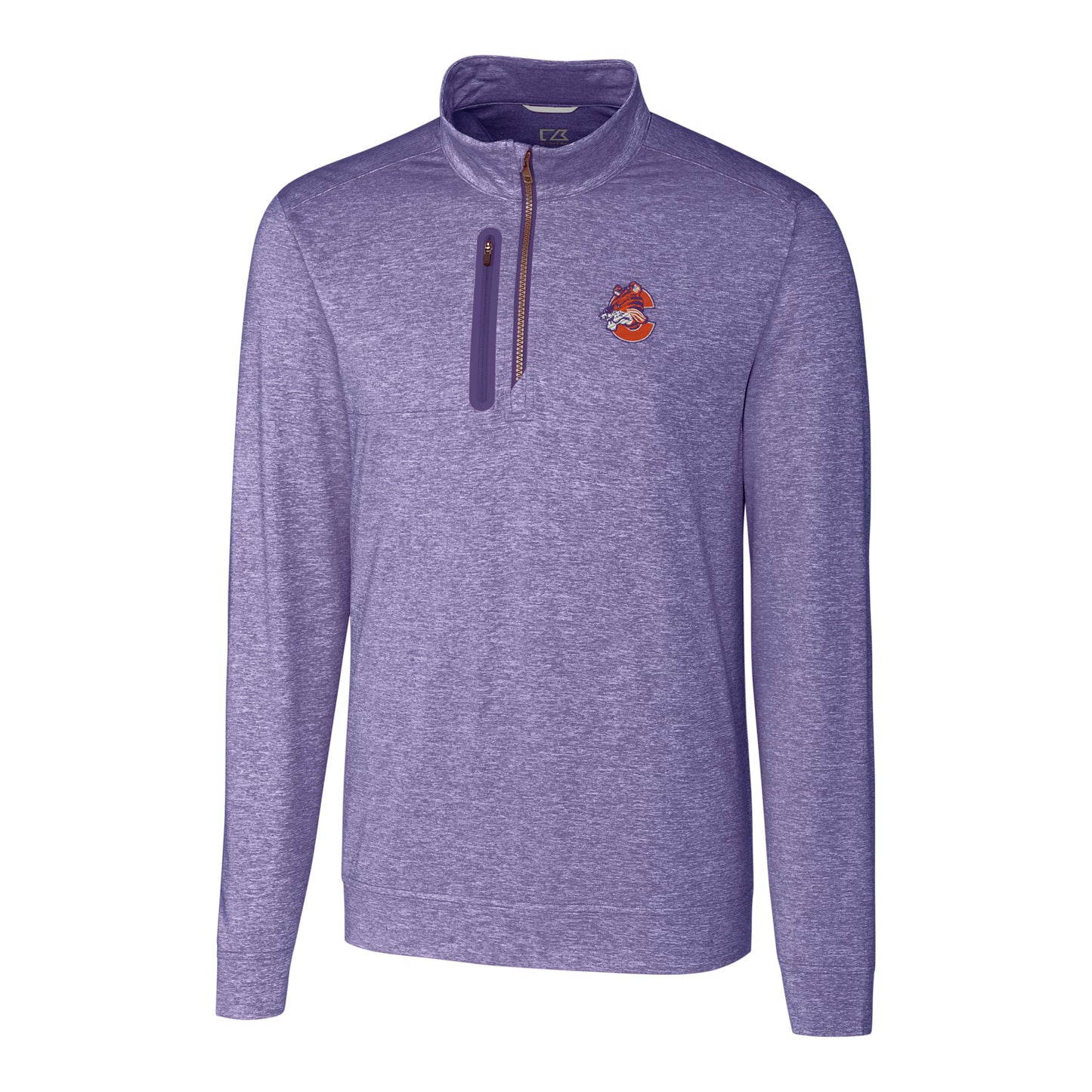 Men's Cutter & Buck Purple Clemson Tigers Stealth Vault Logo Half-Zip Jacket