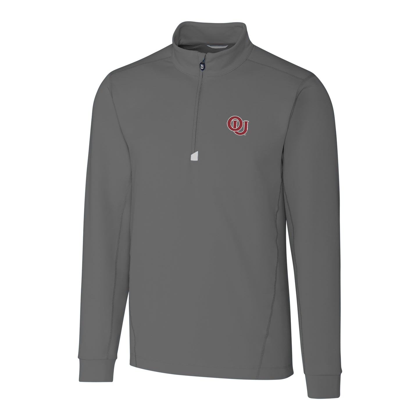 Men's Cutter & Buck Gray Oklahoma Sooners Traverse Vault Logo Half-Zip Jacket