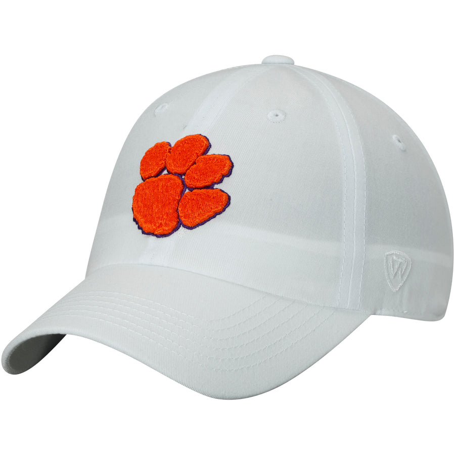 Men's Top of the World White Clemson Tigers Primary Logo Staple Adjustable Hat