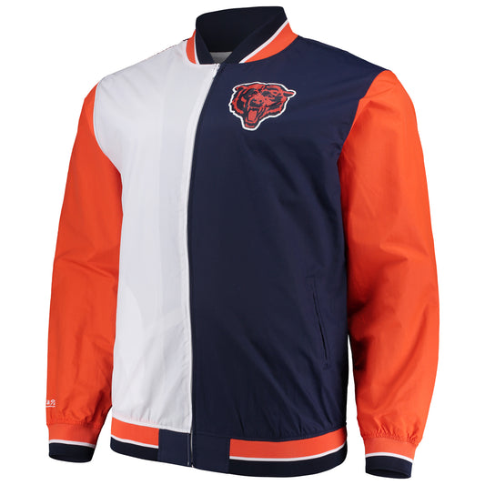 Men's Mitchell & Ness Navy/White Chicago Bears Big & Tall Team History 2.0 Warm-Up Jacket