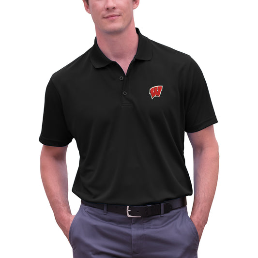 Men's Black Wisconsin Badgers Big & Tall Vansport Omega Tech Polo