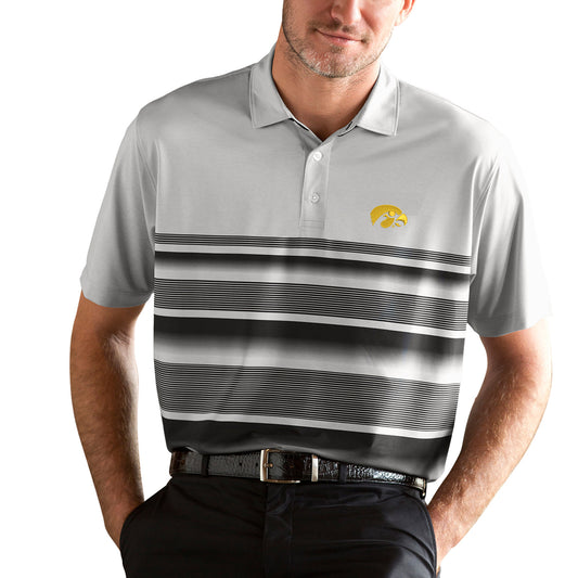 Men's Black/Gray Iowa Hawkeyes Pro Fade Stripe Polo