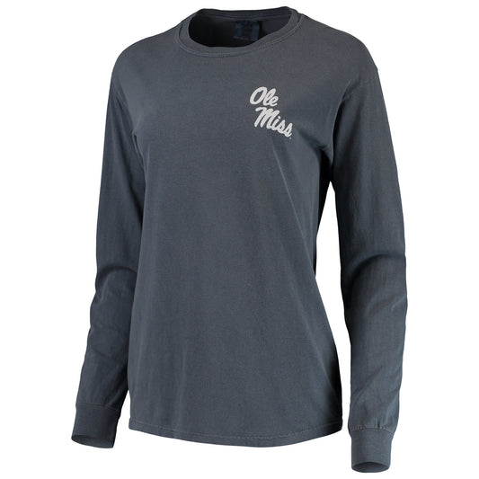 Women's Navy Ole Miss Rebels Comfort Colors Campus Skyline Long Sleeve Oversized T-Shirt