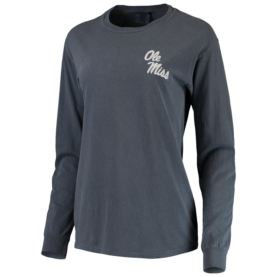 Women's Navy Ole Miss Rebels Comfort Colors Campus Skyline Long Sleeve Oversized T-Shirt