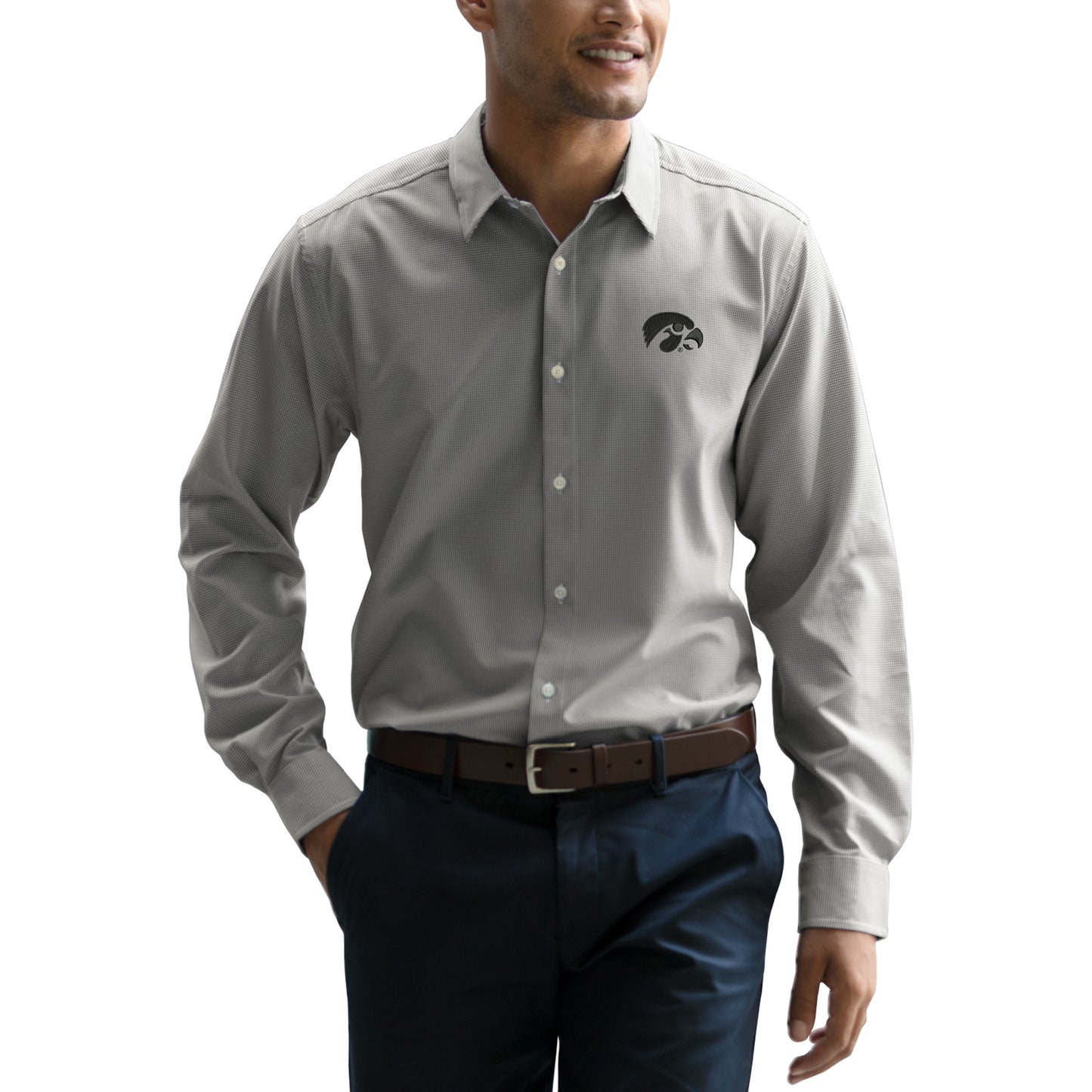 Men's Gray Iowa Hawkeyes Sandhill Long Sleeve Dress Shirt