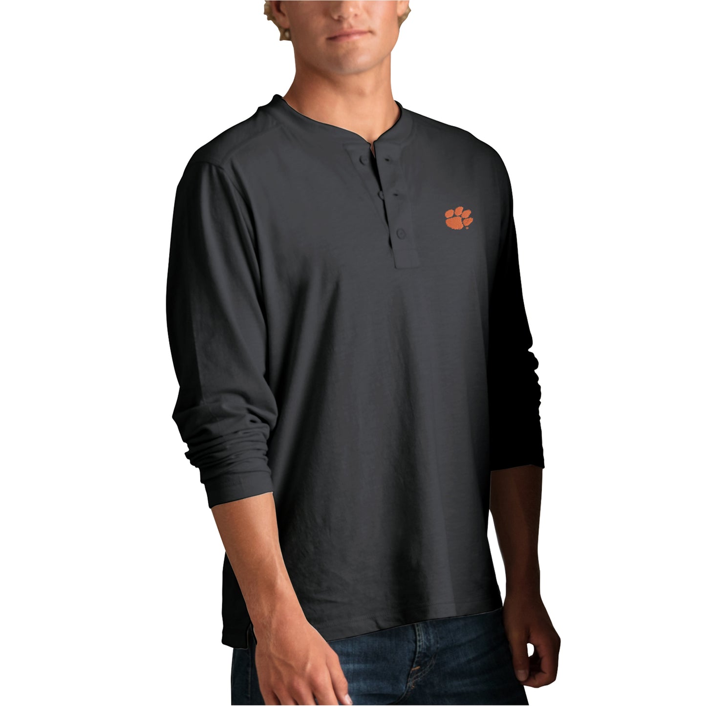 Men's Black Clemson Tigers Cambridge Henley 3/4-Sleeve T-Shirt